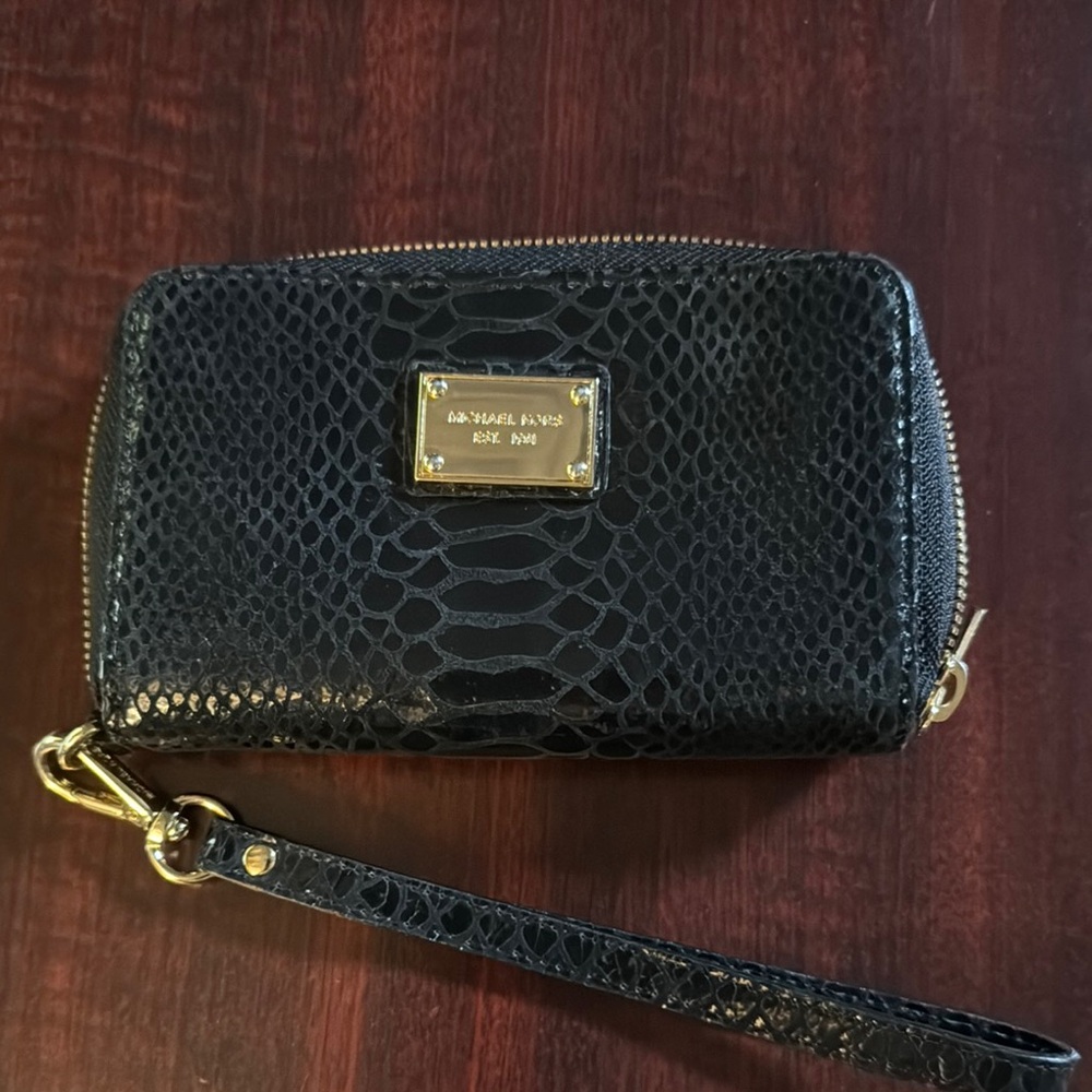Michael Kors Black Croc-Embossed Wristlet/Wallet